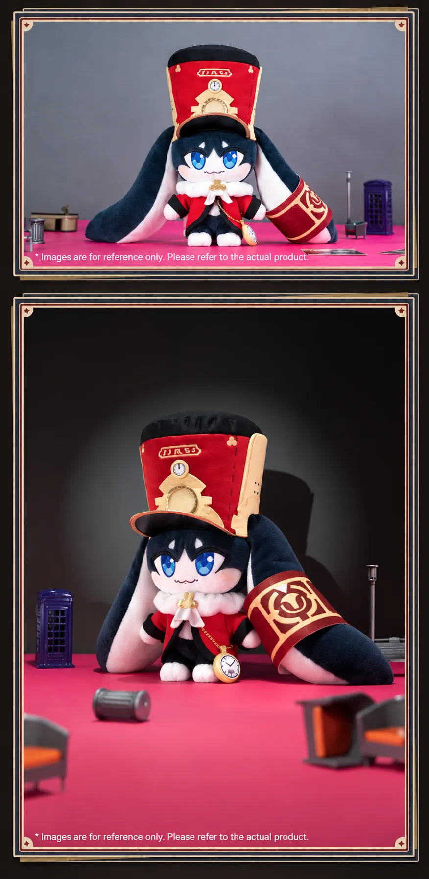 Pom-Pom plush toy wearing the conductor outfit in a product display