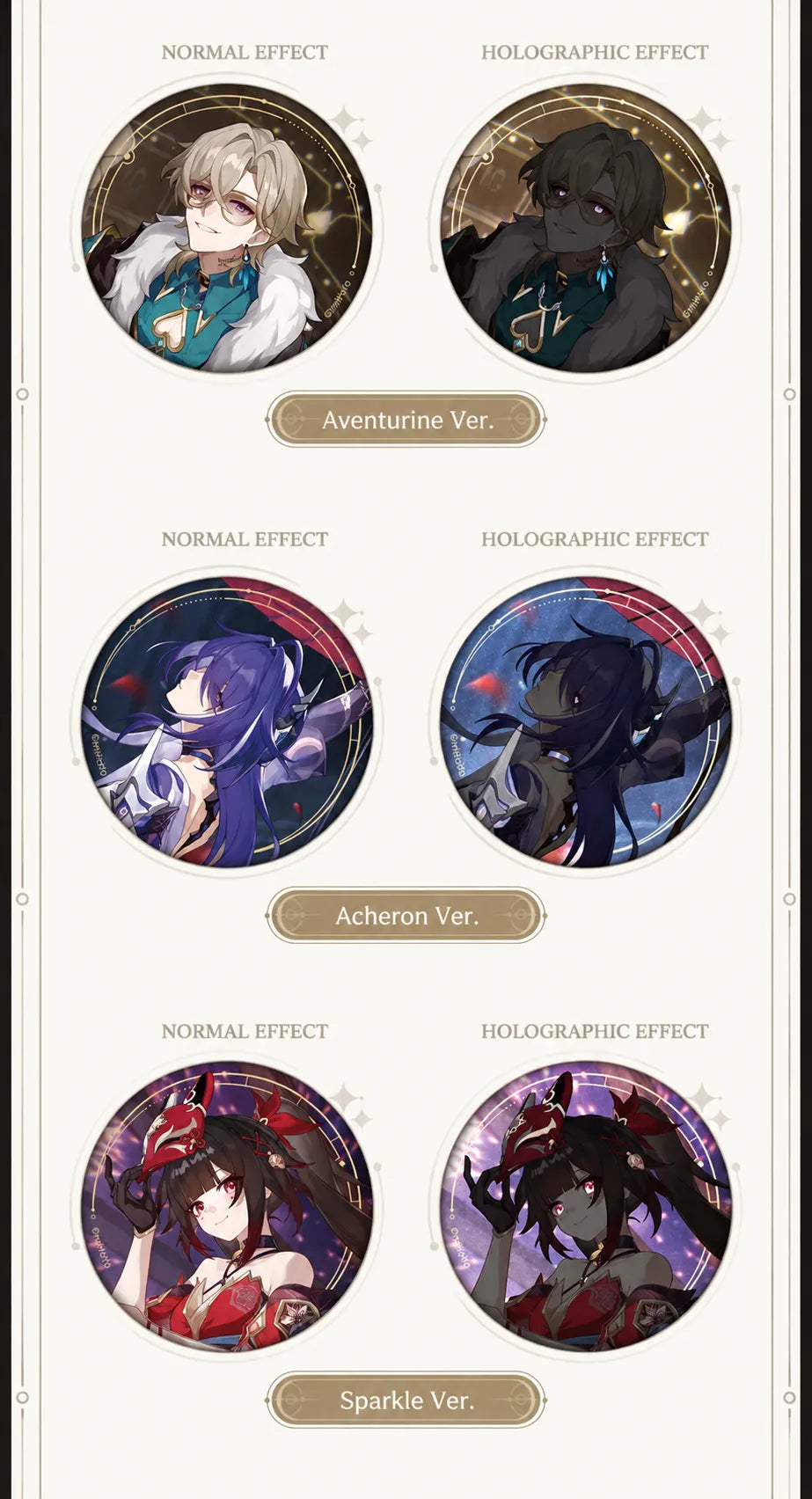 Aventurine, Acheron and Sparkle badge effect comparisons