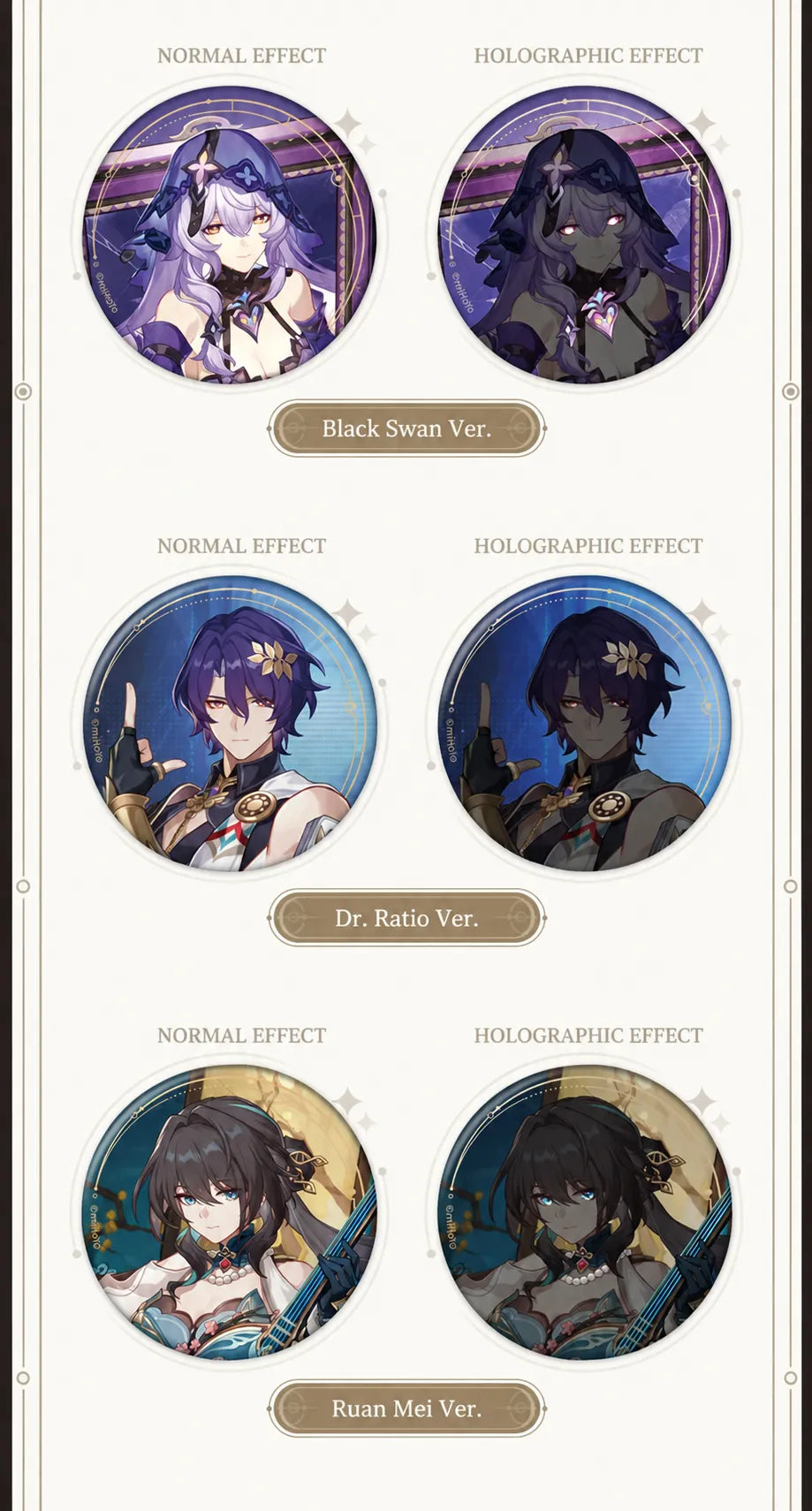 Black Swan, Dr. Ratio and Ruan Mei badge effect comparisons