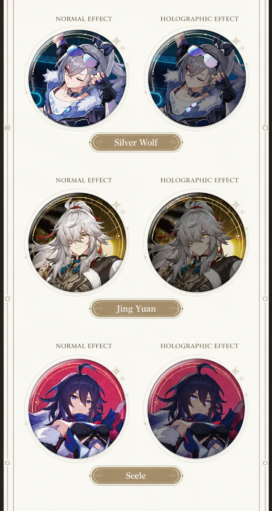 Silver Wolf, Jing Yuan and Seele badge effect comparisons