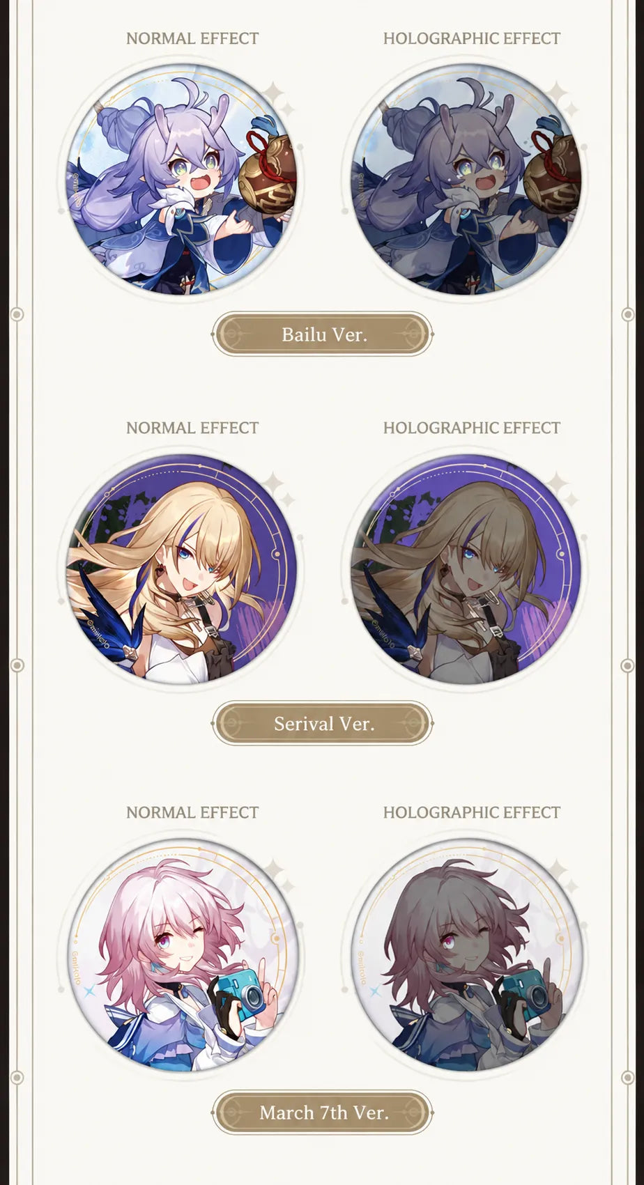 Bailu, Serval and March 7th badge effect comparisons
