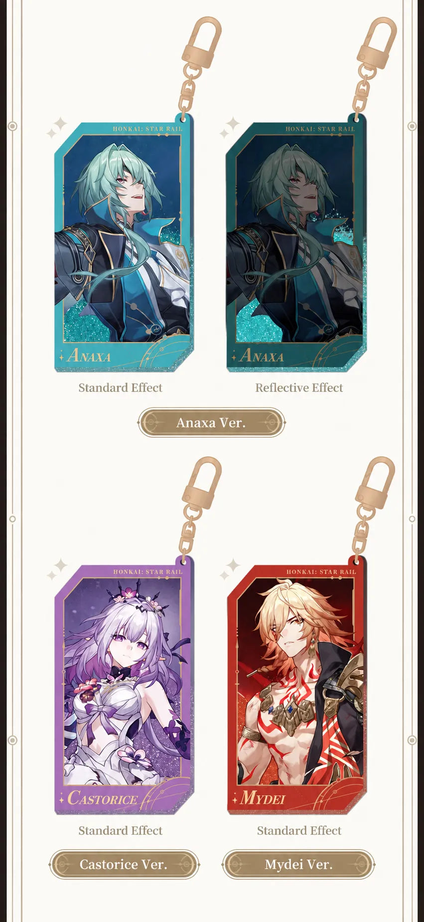 Anaxa, Castorice and Mydei acrylic charms