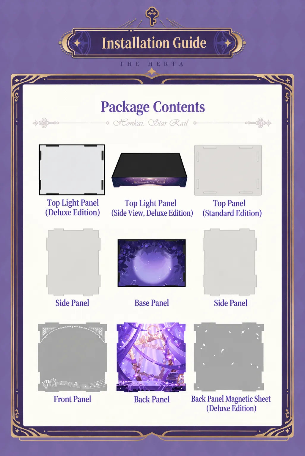 The Herta display case decorative purple background details