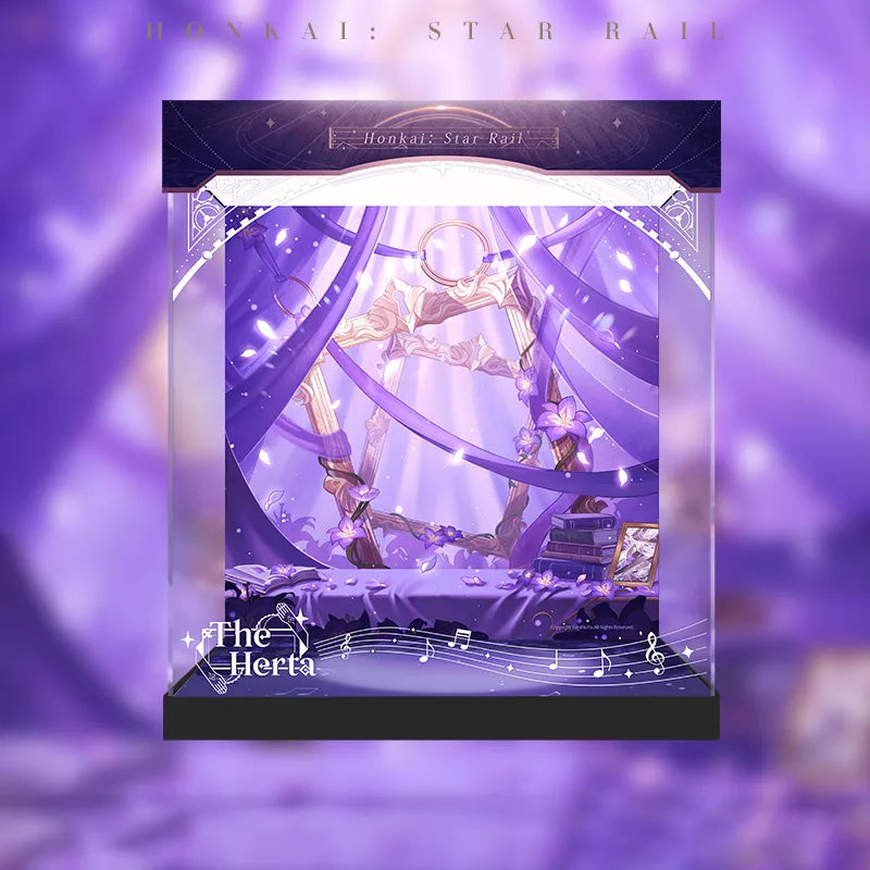 The Herta 1/8 Scale Figure Display Case with purple stage-themed design