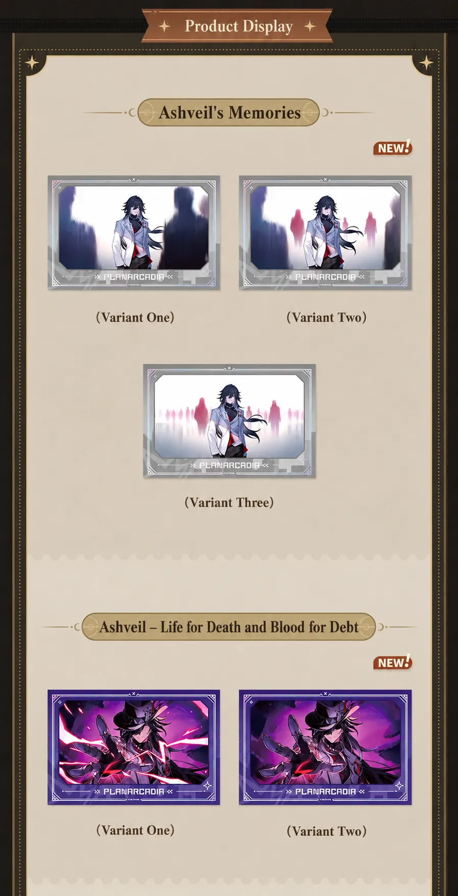 Honkai Star Rail Ashveil's Memories and Ashveil Life for Death and Blood for Debt lenticular card variants