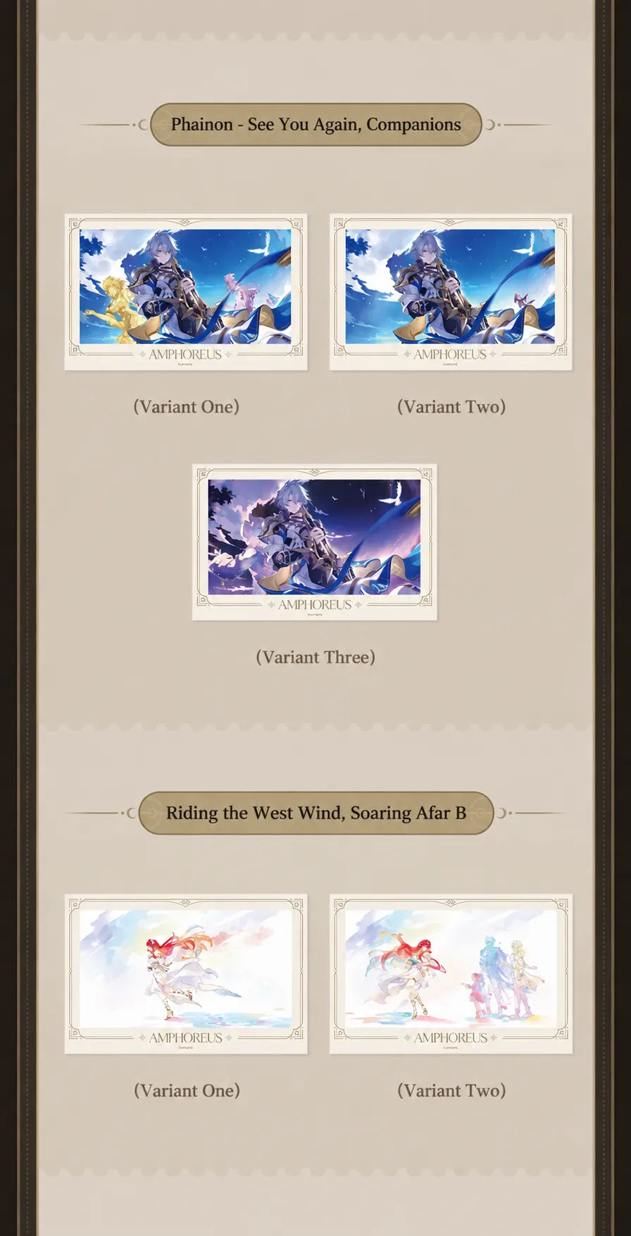 Honkai Star Rail See You Again Companions and Riding the West Wind Soaring Afar B card variants