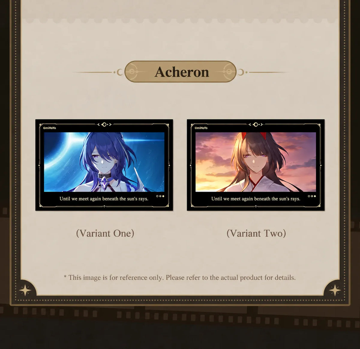 Honkai Star Rail Acheron lenticular card showing two character artwork variations