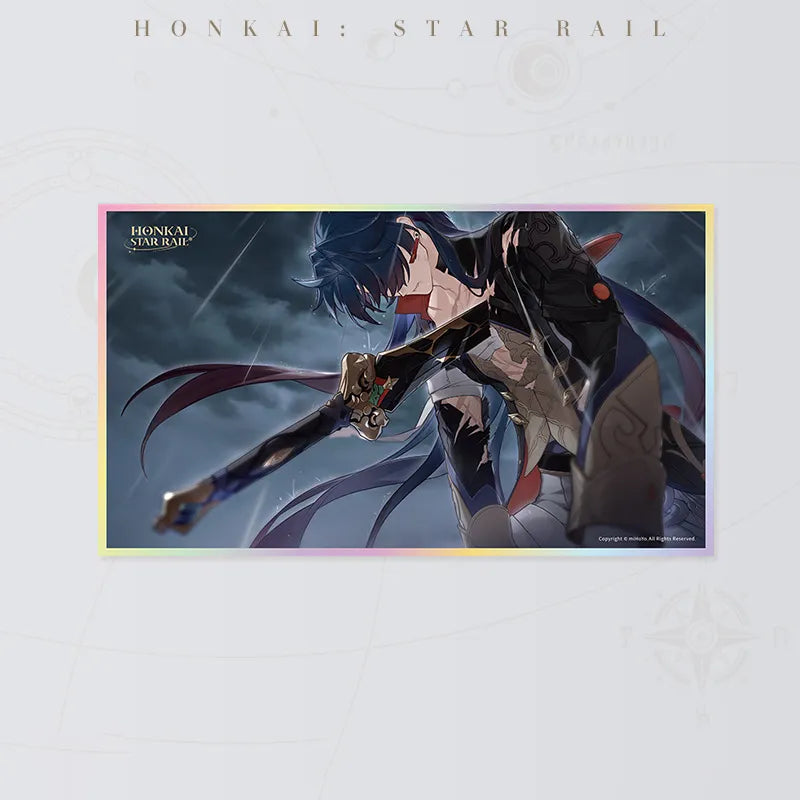 Honkai Star Rail Blade PET art board featuring Blade with his sword in a stormy scene