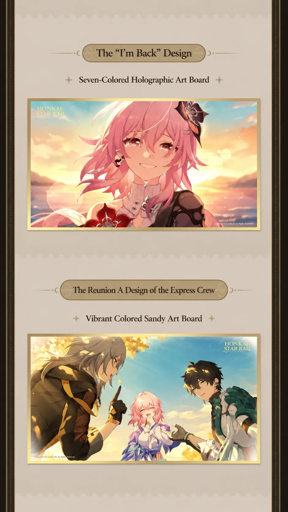 PET art board designs featuring I'm Back and Express Crew Reunion A