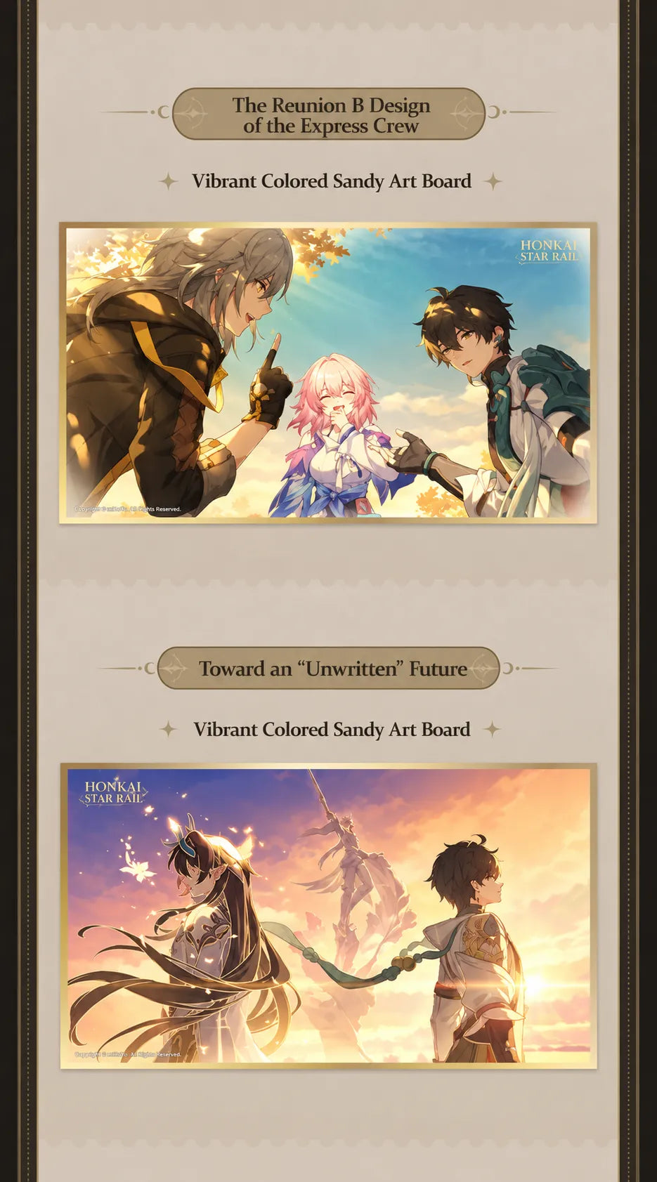 Honkai Star Rail PET art boards featuring Express Crew Reunion B and Toward Immortality