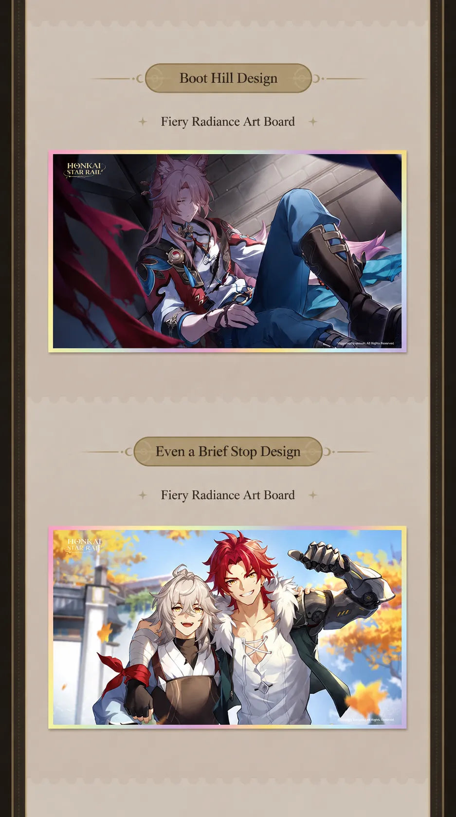 Honkai Star Rail PET art boards featuring Jiaoqiu and Even a Brief Stop