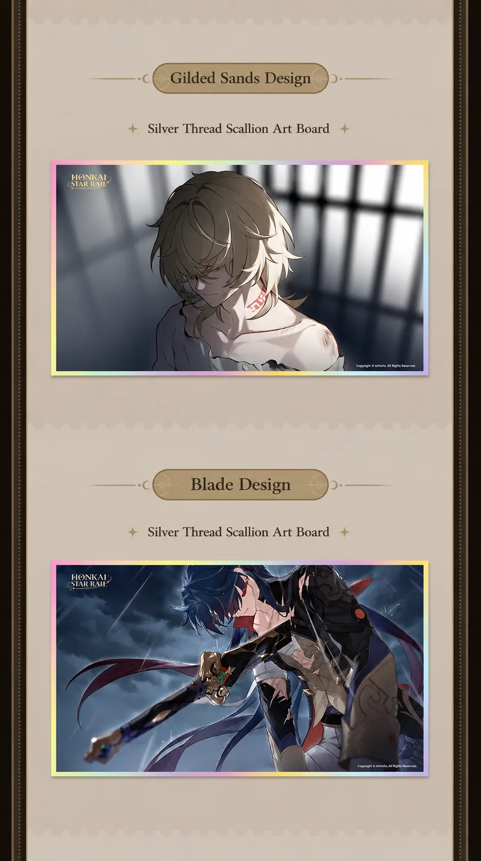 PET art board showcase featuring Aventurine and Blade character artwork