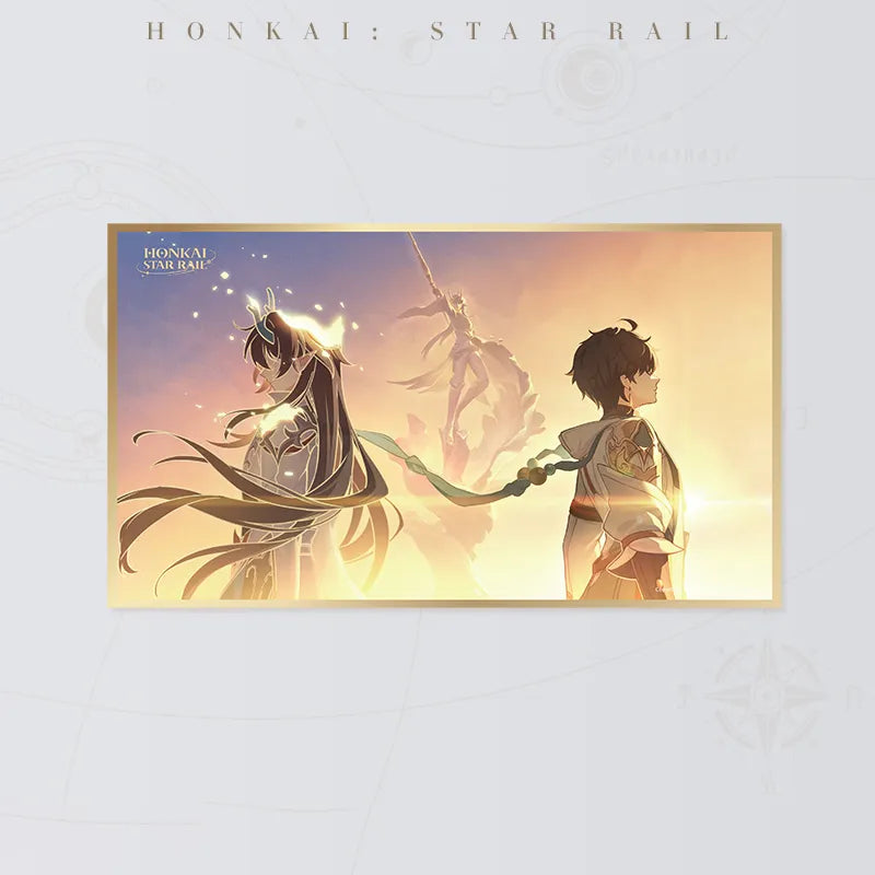 Honkai Star Rail Toward Immortality PET art board featuring characters against a golden sunset