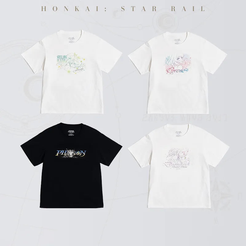 Honkai: Star Rail The Memories We Share Series short-sleeve T-shirts featuring Firefly, Cyrene, Phainon, and Castorice