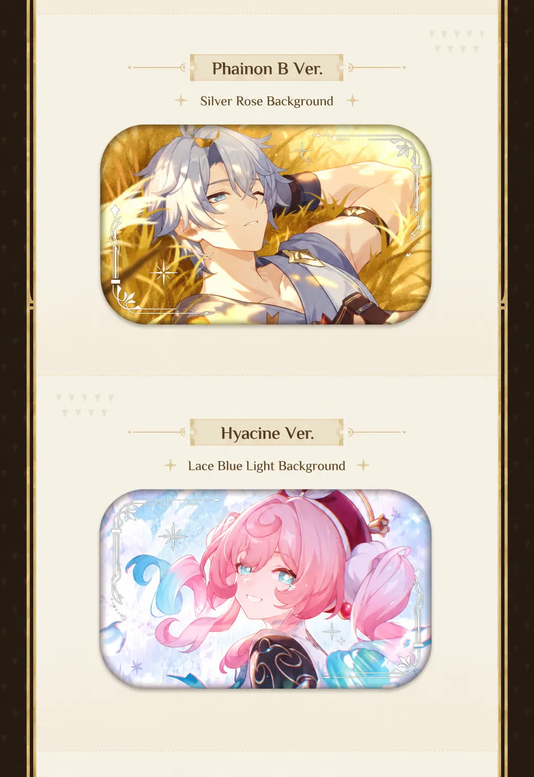 Phainon B Ver. and Hyacine collectible badge designs