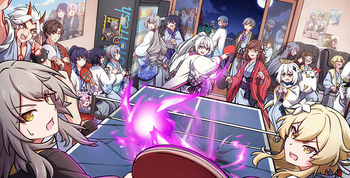 HoYoverse characters from Genshin Impact Honkai Star Rail Zenless Zone Zero Honkai Impact 3rd and Tears of Themis featured together in a home page banner