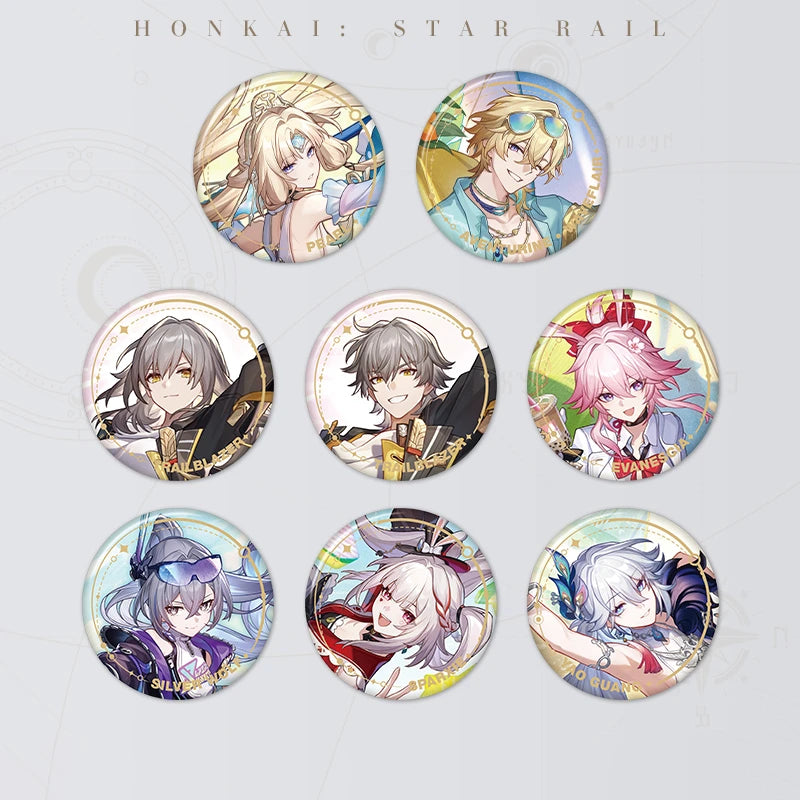 Honkai: Star Rail Character Artwork Series Elation Tinplate Badges featuring eight character designs