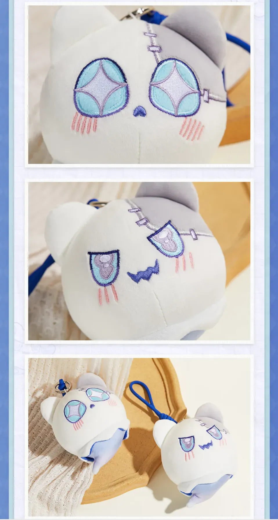 Wubbaboo Plush Charms on knitted fabric and wicker basket