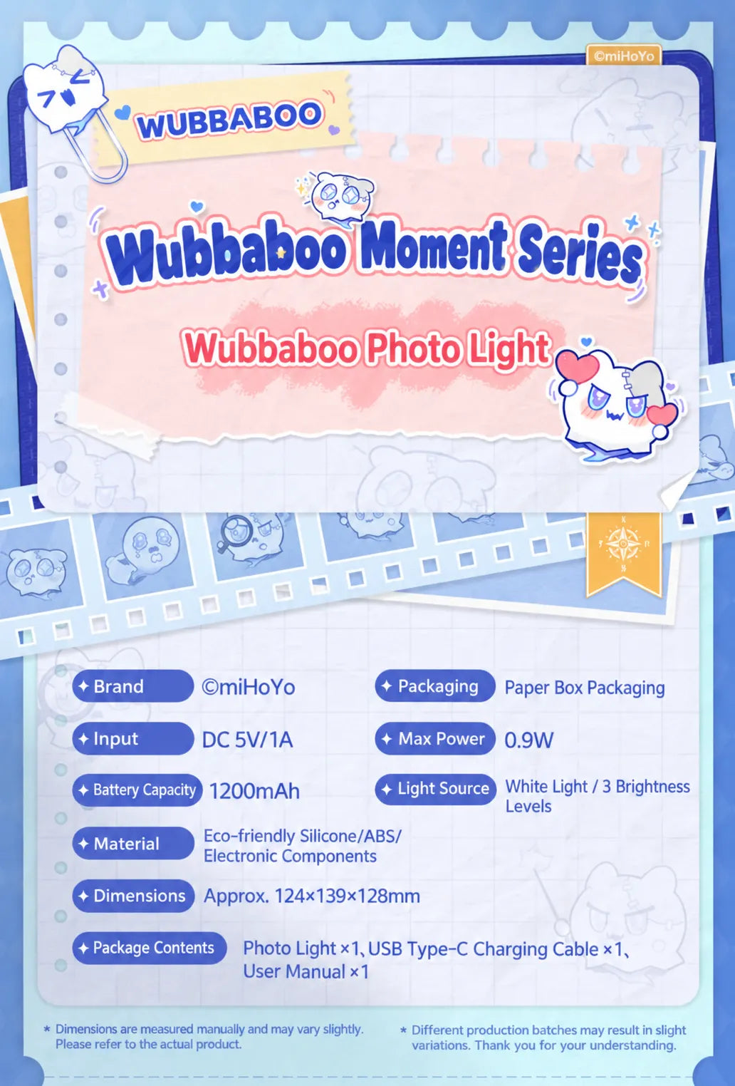 Wubbaboo Tap Night Light specifications and package contents
