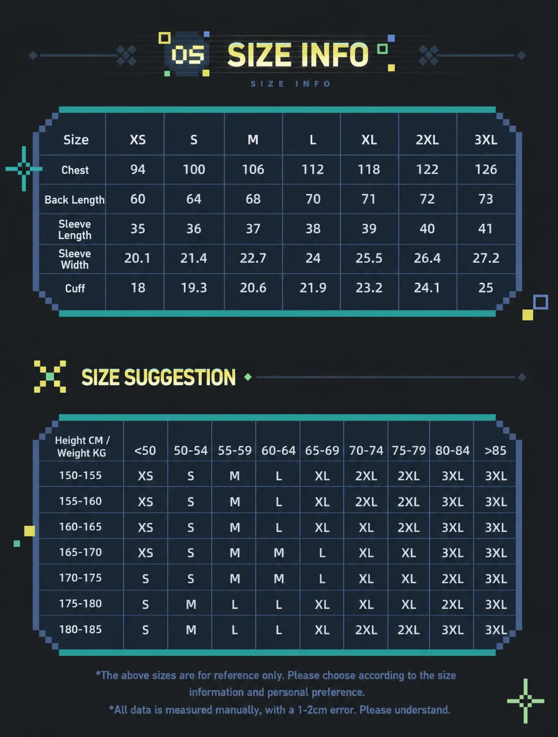 Genshin Impact Kinich Themed Impression Series Polo Shirt size chart