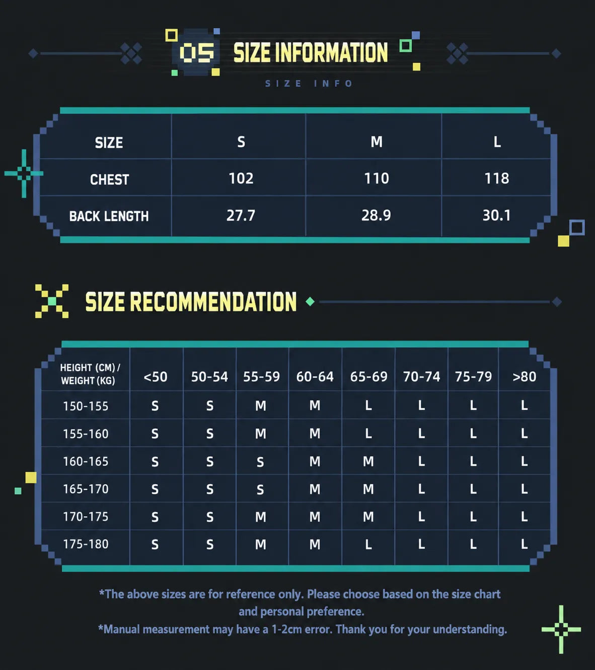 Genshin Impact Kinich Utility Vest size chart and fitting recommendation guide