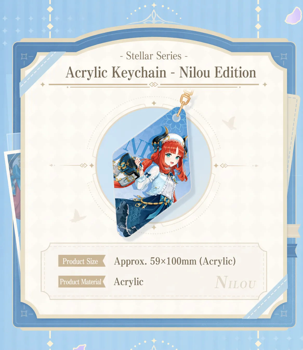 nilou acrylic keychain transparency thickness and print detail