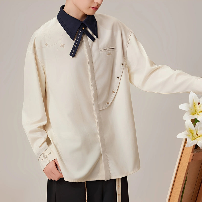 Official Genshin Impact Albedo ivory casual shirt detail view with collar and embroidery