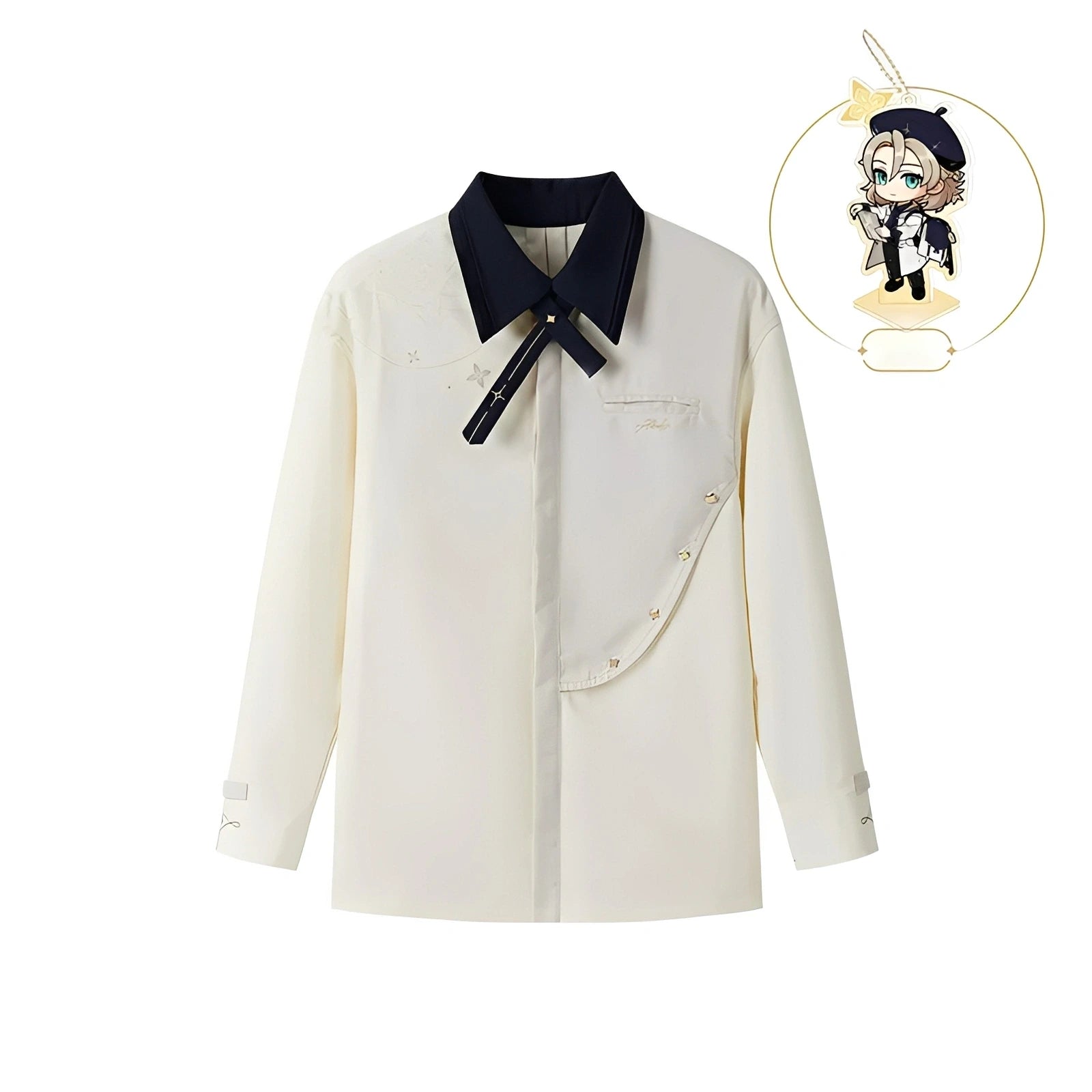 Official Genshin Impact Albedo casual shirt in ivory color, front view on white background