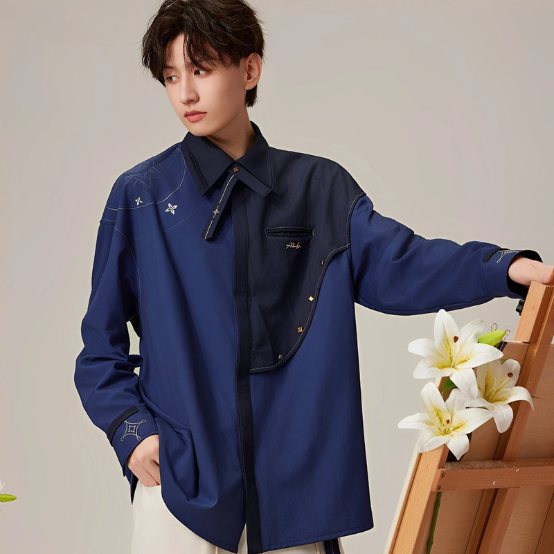 Official Genshin Impact Albedo navy casual shirt styled on male model