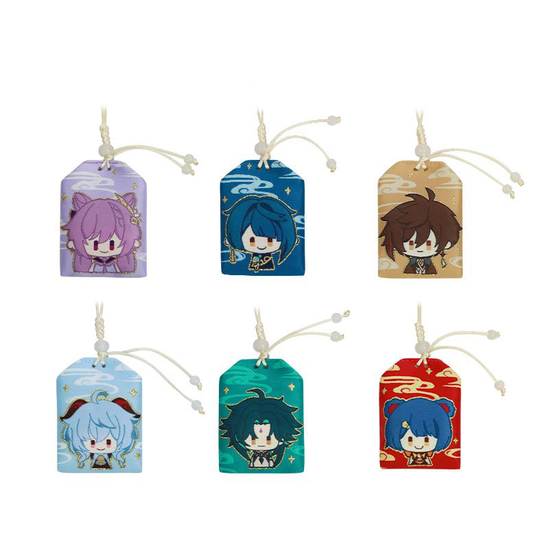 Genshin Impact amulet charm full character lineup Zhongli Xiao Keqing Ganyu Xiangling Xingqiu Venti Albedo Barbara Klee Razor Eula