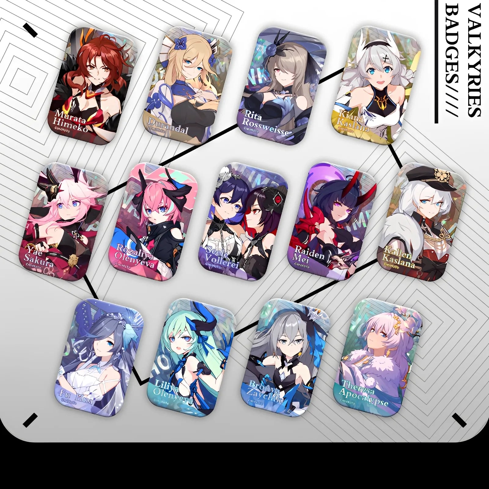 Honkai Impact 3 Valkyrie square badge blind box featuring 13 characters