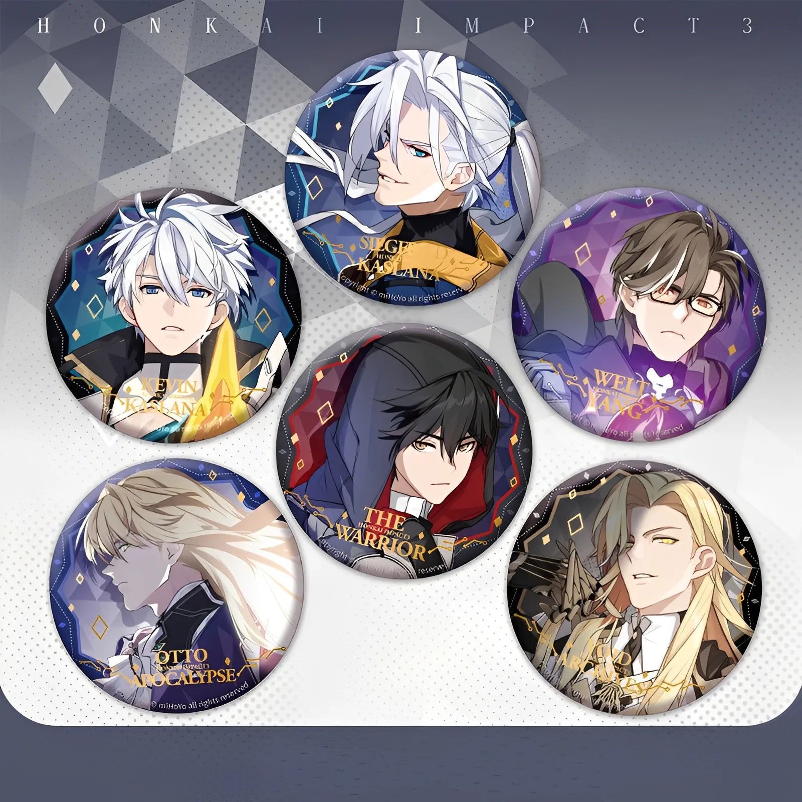 Official Honkai Impact 3rd Male Characters Gold Foil Pin Badges Collection