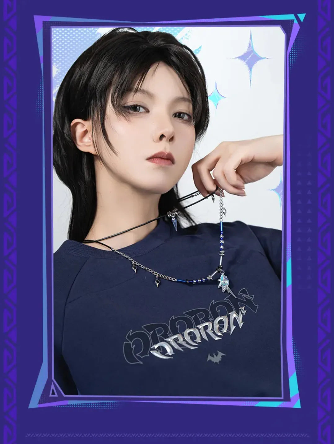 Blue bead accents on Ororon double layer necklace
