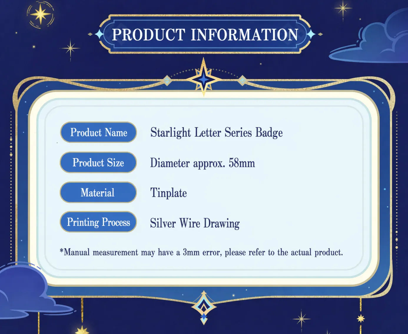 Genshin Impact badge size reference approximately 58mm diameter