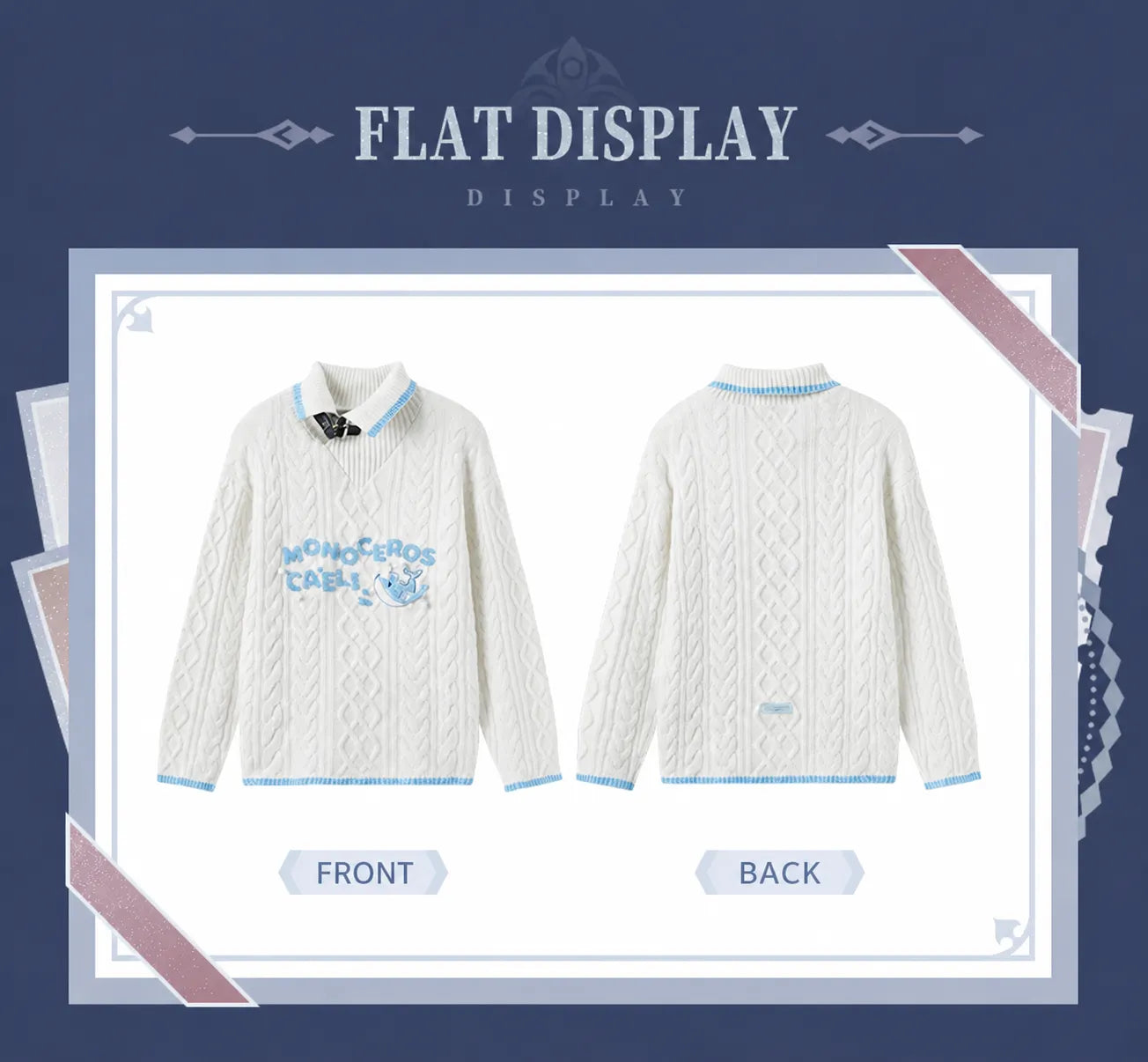Tartaglia Themed Impression Series knit sweater front and back views