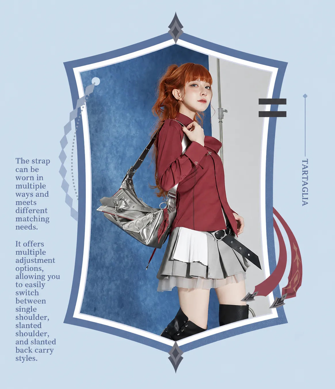Tartaglia shoulder bag featuring character-themed metal details