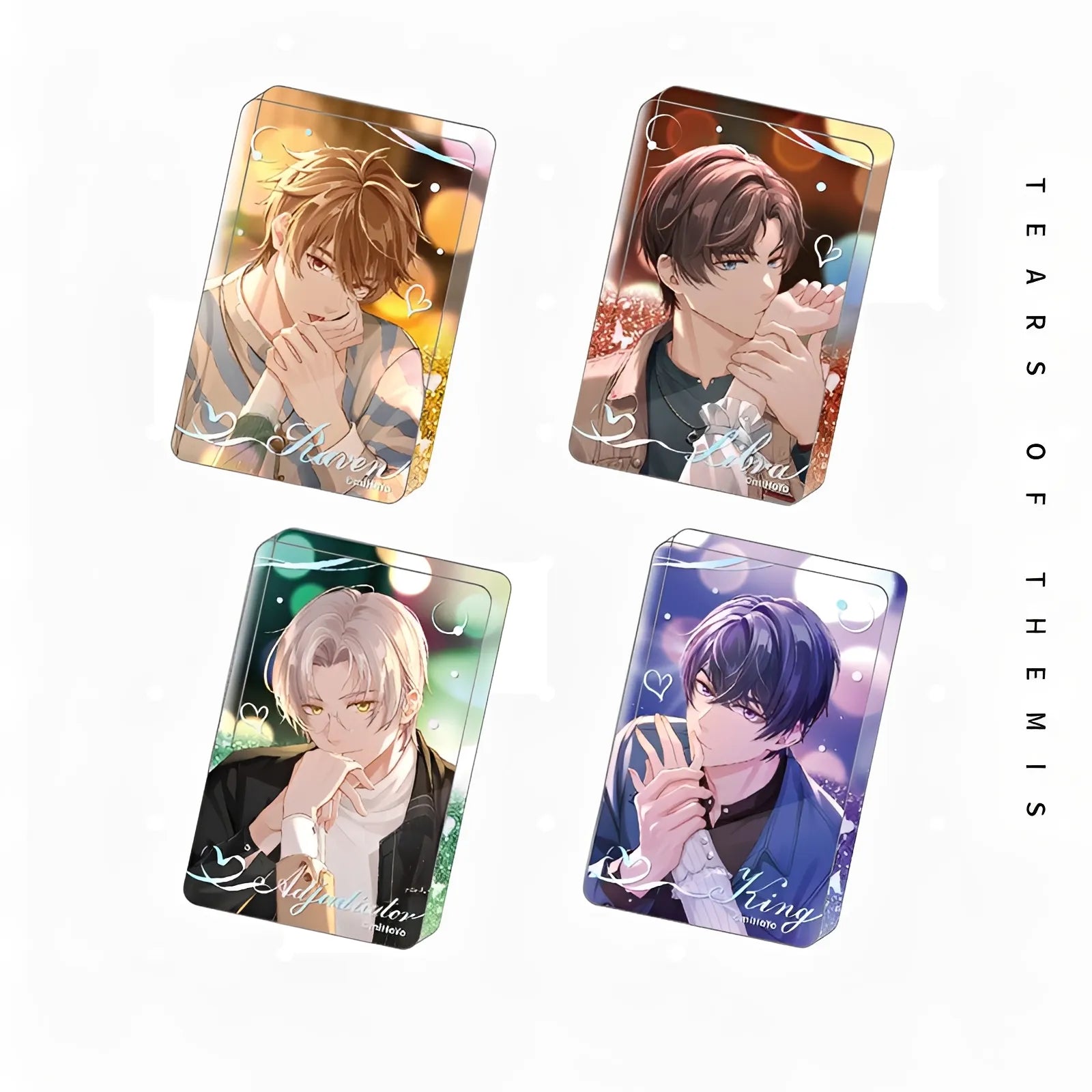 Tears of Themis Sweet Kiss Series quicksand acrylic stand collection featuring Artem Wing, Luke Pearce, Marius von Hagen and Vyn Richter romantic artwork desk display