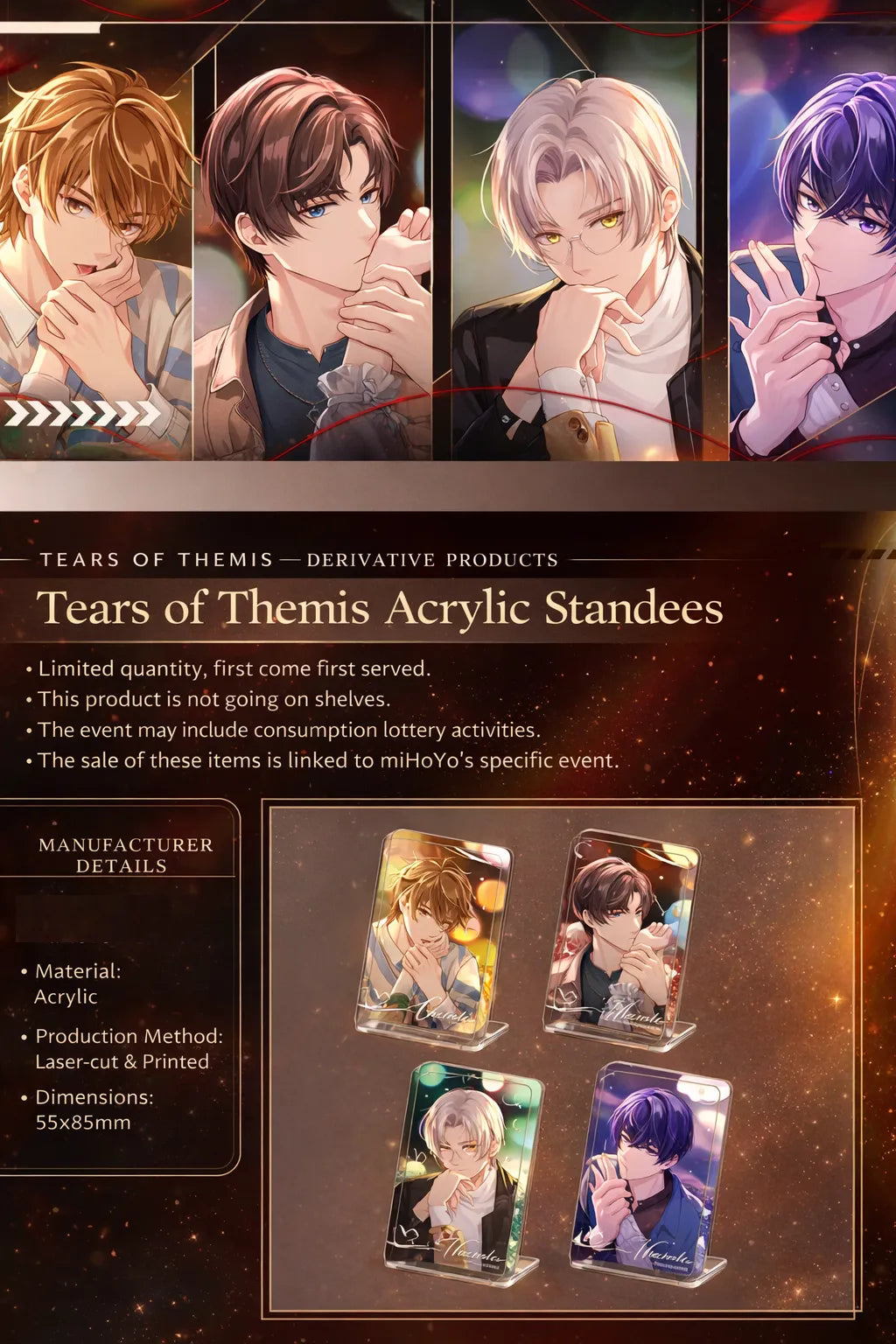 Tears of Themis Sweet Kiss Series quicksand acrylic stand product details acrylic material glitter flowing sand display collectible size information