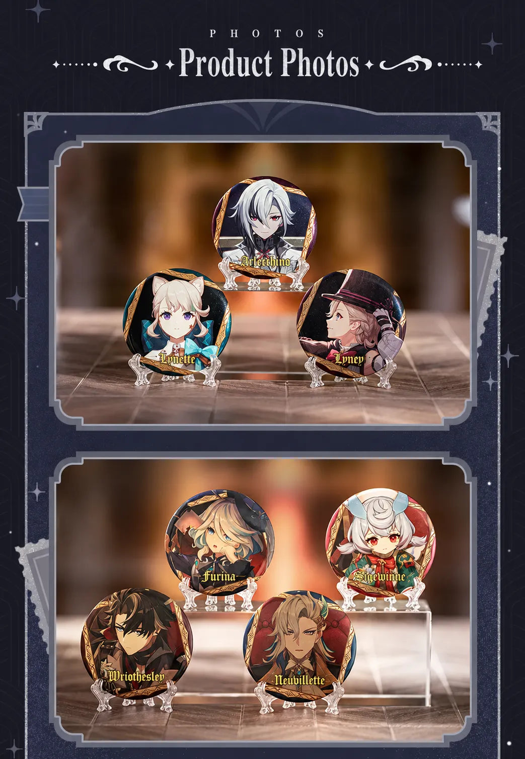 Fontaine character badges featuring Furina Navia Lyney and Lynette