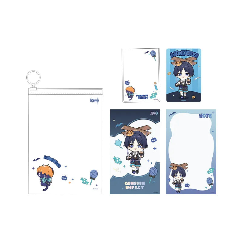 Genshin Wanderer Immernachtreich Reverie Series stationery gift set featuring themed notebook card