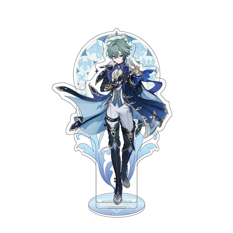 Official Genshin Impact Lohen merchandise collection featuring figures, acrylic stands, badges, keychains, and plush toys
