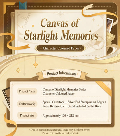 Canvas of Starlight Memories Character Art Paper product information with premium cardstock and silver foil details