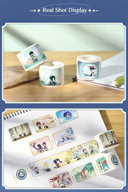 Genshin Impact Dream of Stars washi tape full pattern preview with multiple chibi scenes