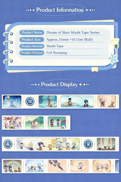 Genshin Impact Dream of Stars washi tape real usage on notebook and scrapbook