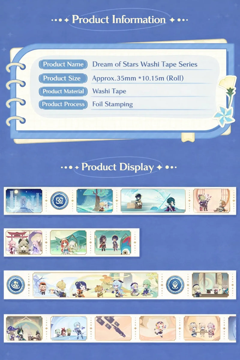 Genshin Impact Dream of Stars washi tape real usage on notebook and scrapbook