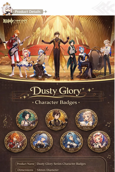 Genshin Impact dusty glory concert character badges display set overview