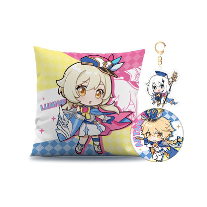 Genshin Impact exhibition series merch collection pillow keychain badge set