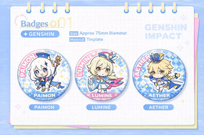 Genshin Impact exhibition series product size details pillow keychain badge dimensions