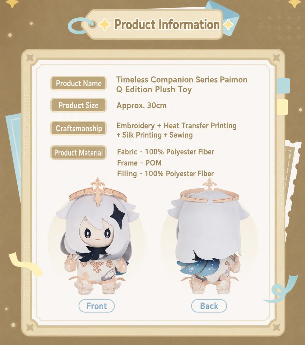 Genshin Impact Paimon Plush Toy Embroidered Design Details