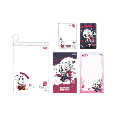 Genshin Impact Arlecchino Immernachtreich Reverie Series stationery gift set featuring themed notebook card set zipper pouch and character card